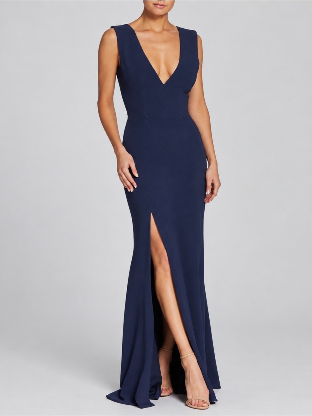 Dress the Population Sandra Midnight Blue Stretch Crepe Formal Gown Large